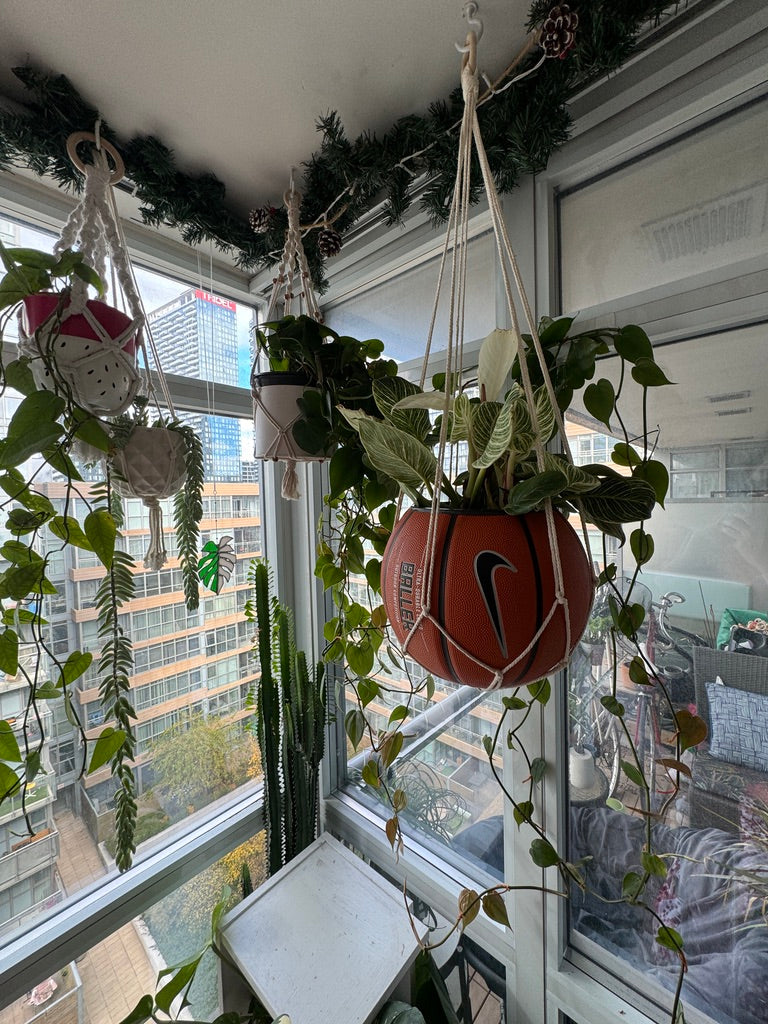 Nike Large Basketball Hanging Planter (White Macrame - Original Reversed)