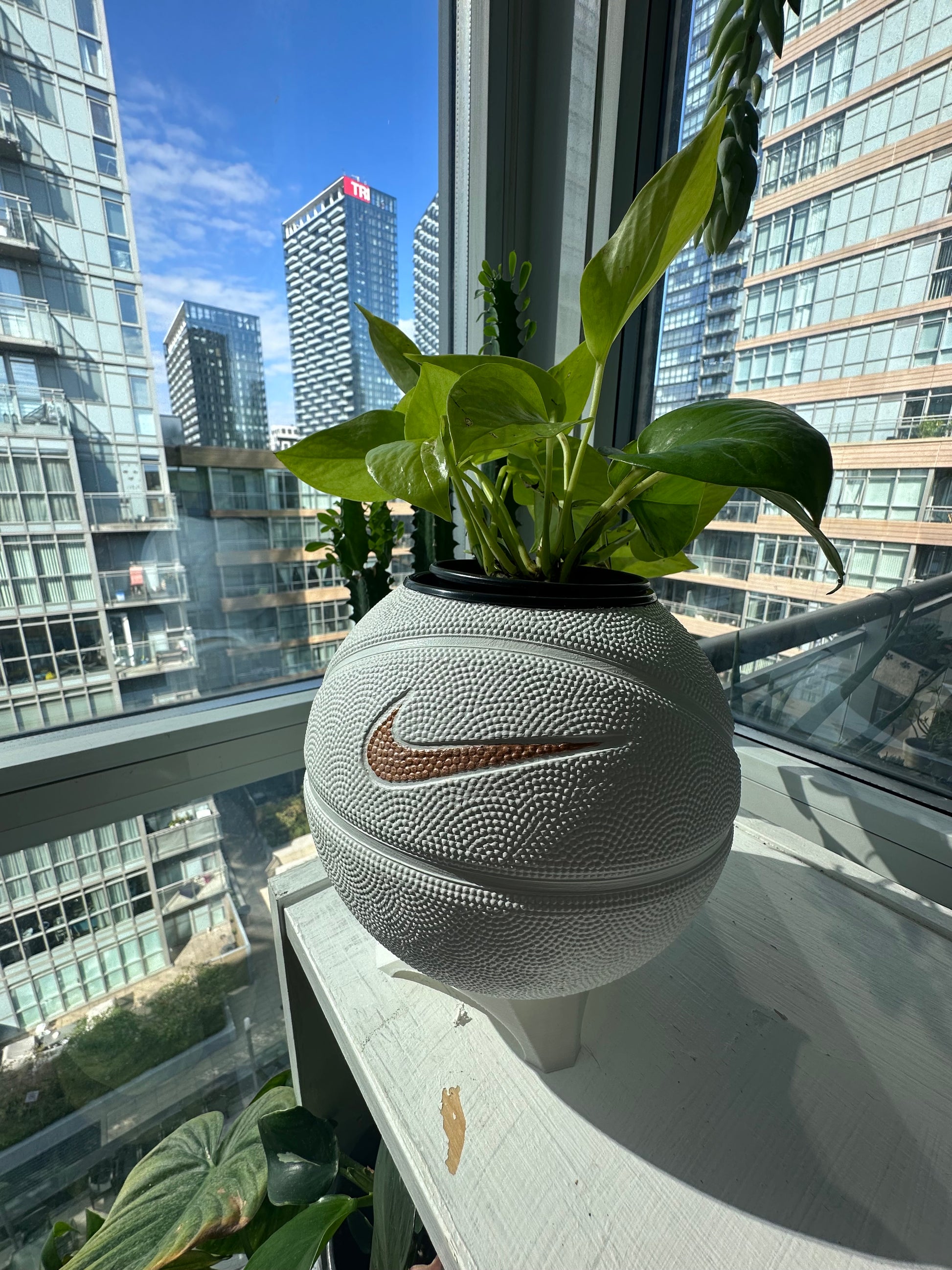 Nike Mini Basketball Planter (White & Gold Streak)