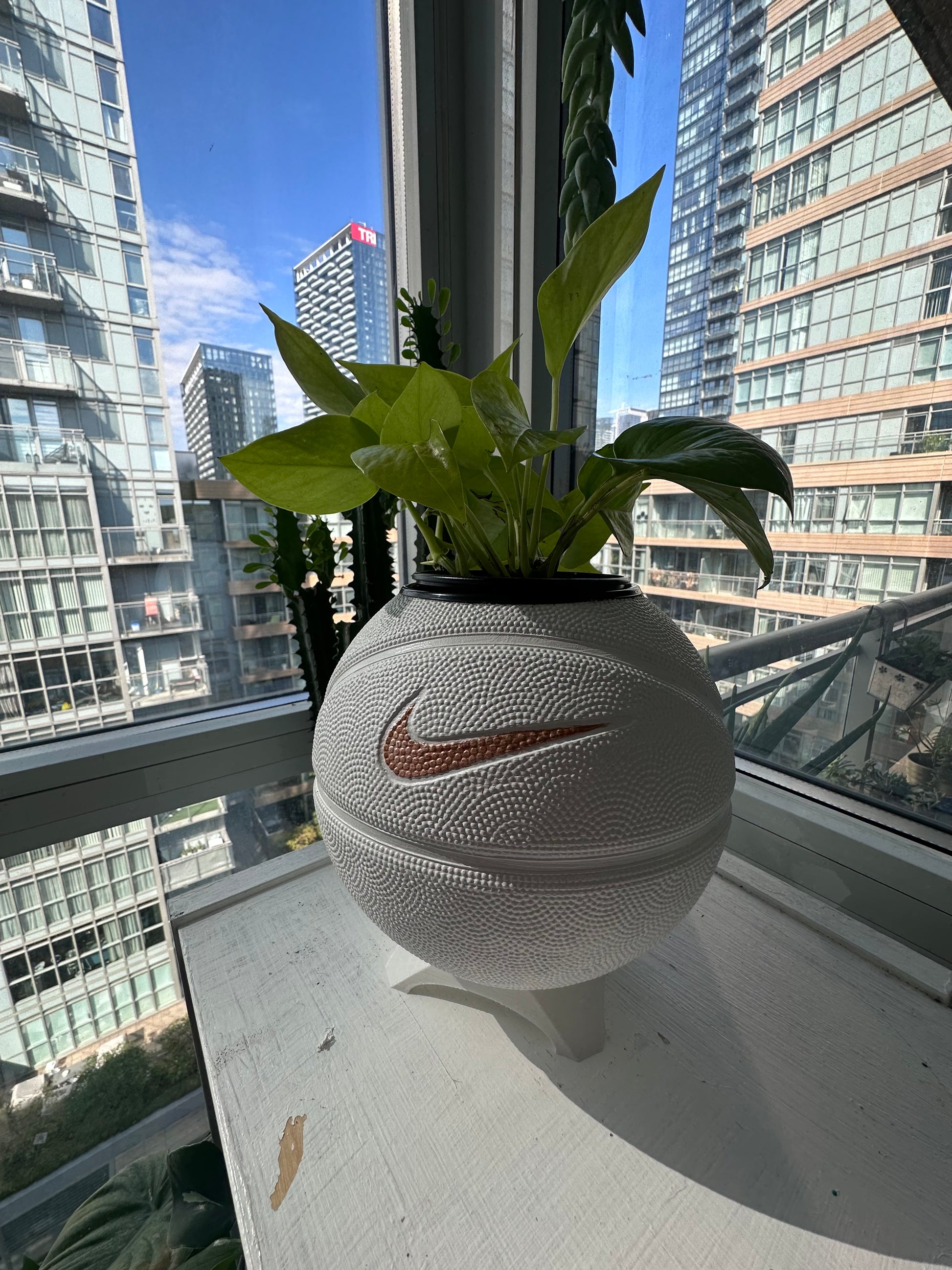 Nike Mini Basketball Planter (White & Gold Streak)