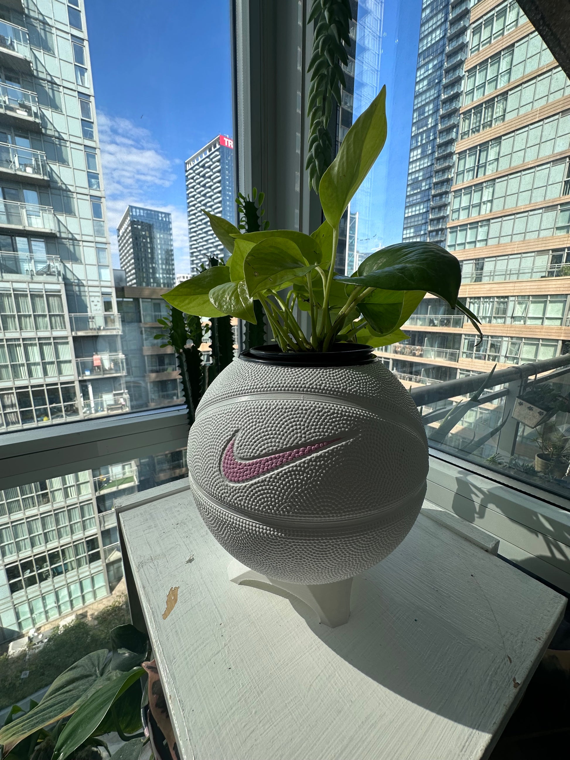 Nike Mini Basketball Planter (White & Pink Streak)