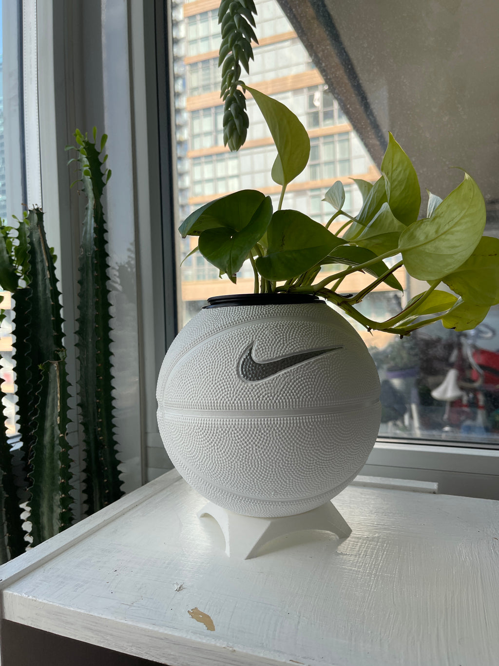 Nike Mini Basketball Planter (White & Silver Streak)
