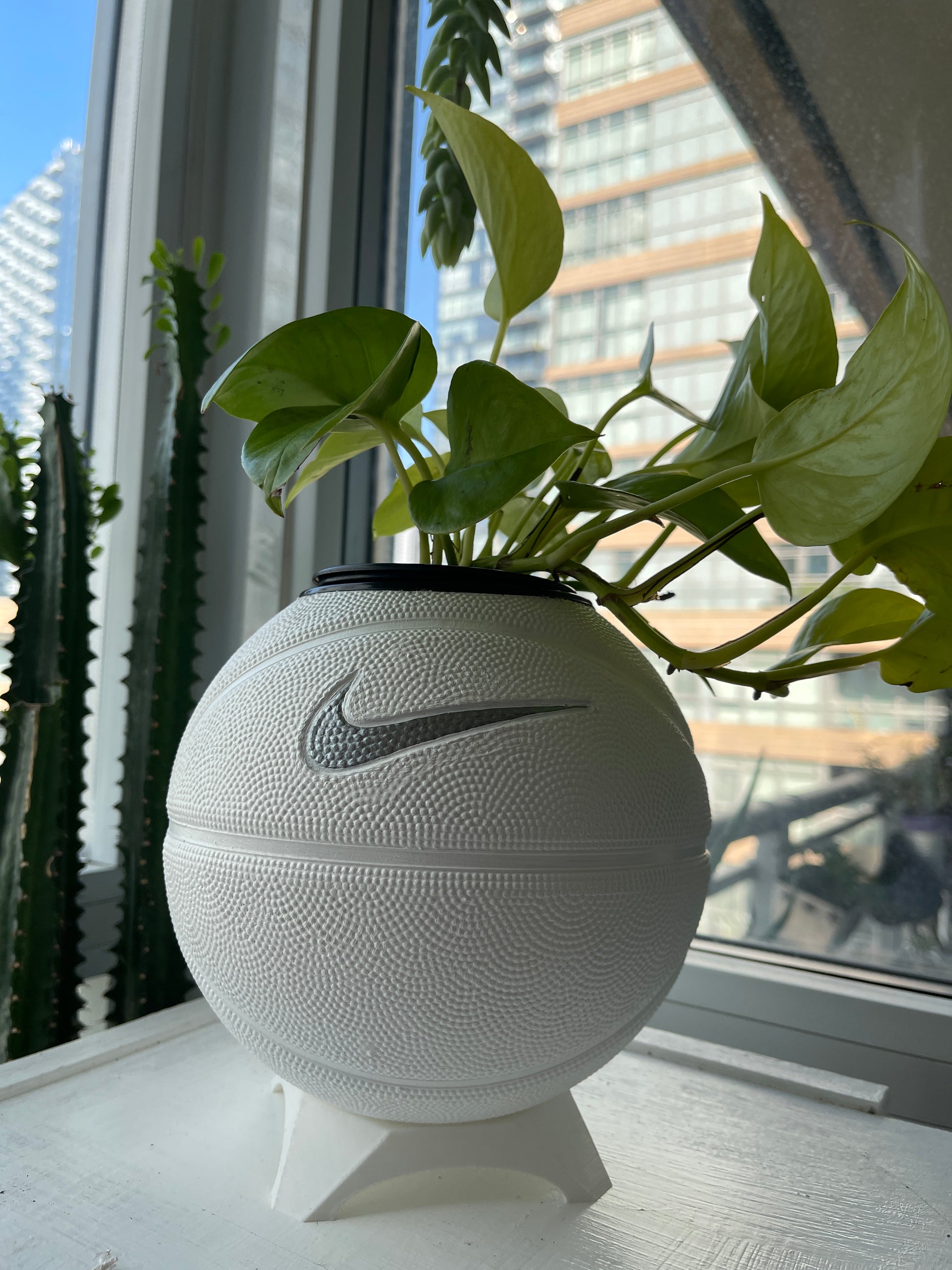 Nike Mini Basketball Planter (White & Silver Streak)