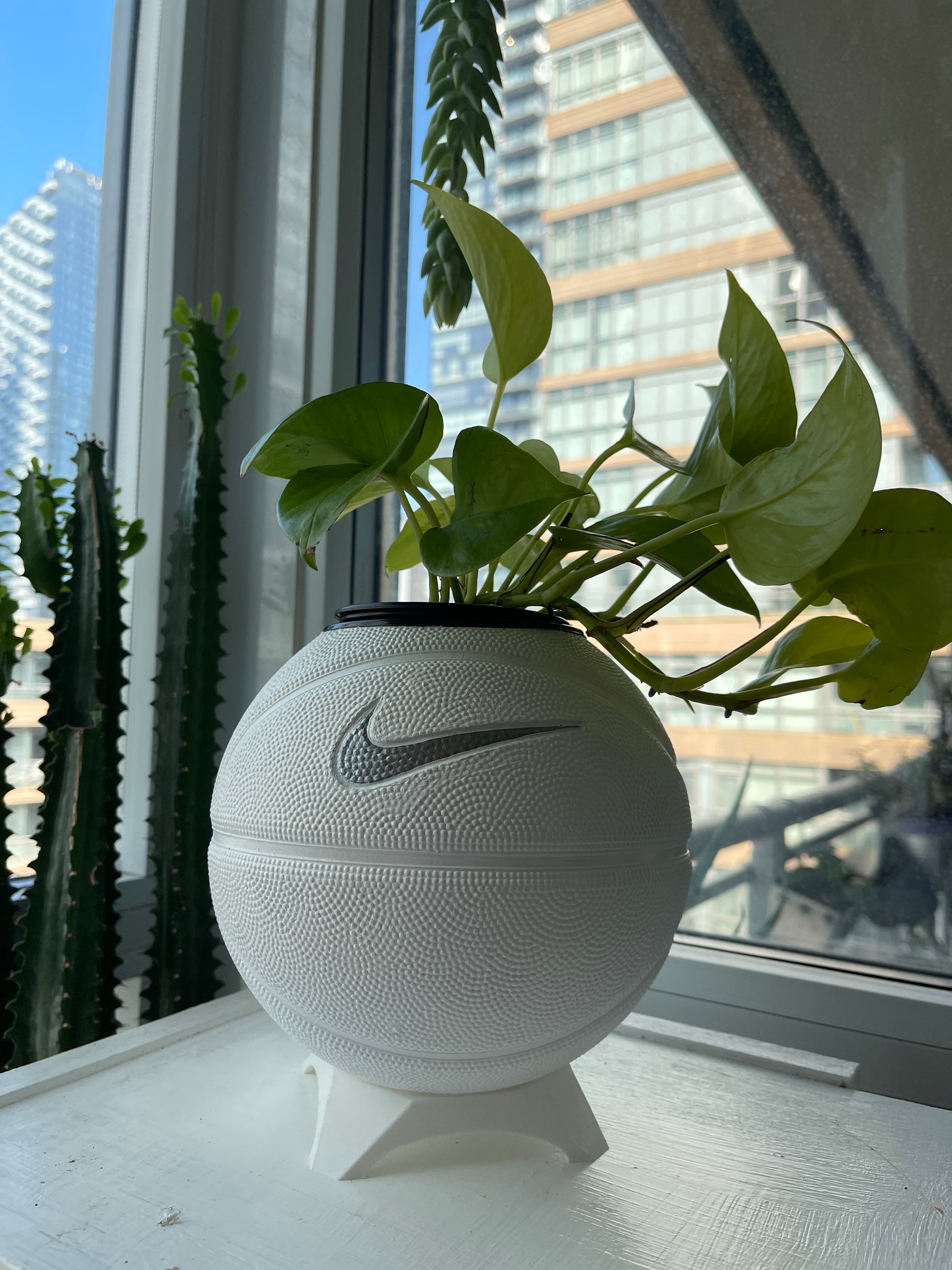 Nike Mini Basketball Planter (White & Silver Streak)