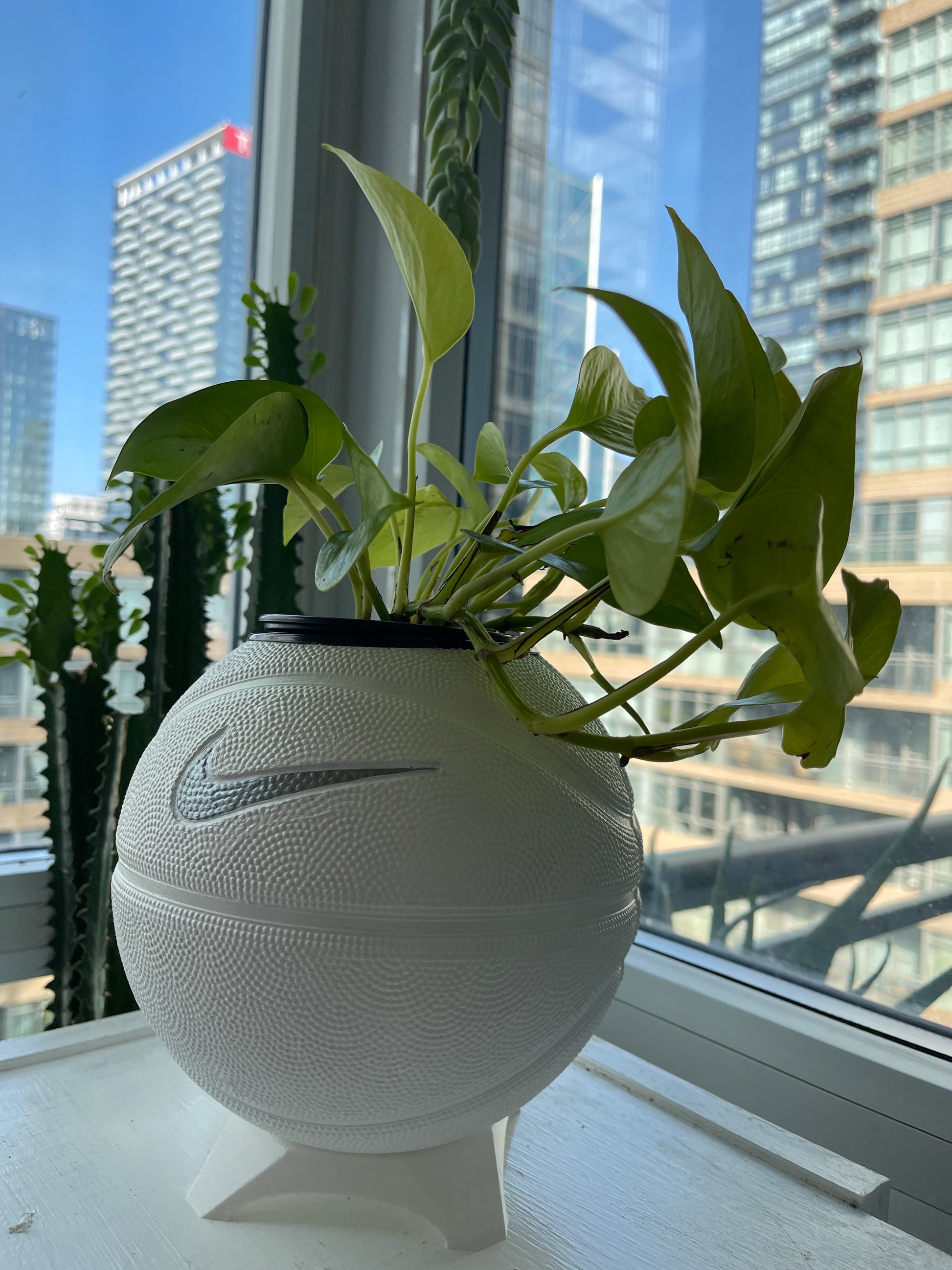 Nike Mini Basketball Planter (White & Silver Streak)
