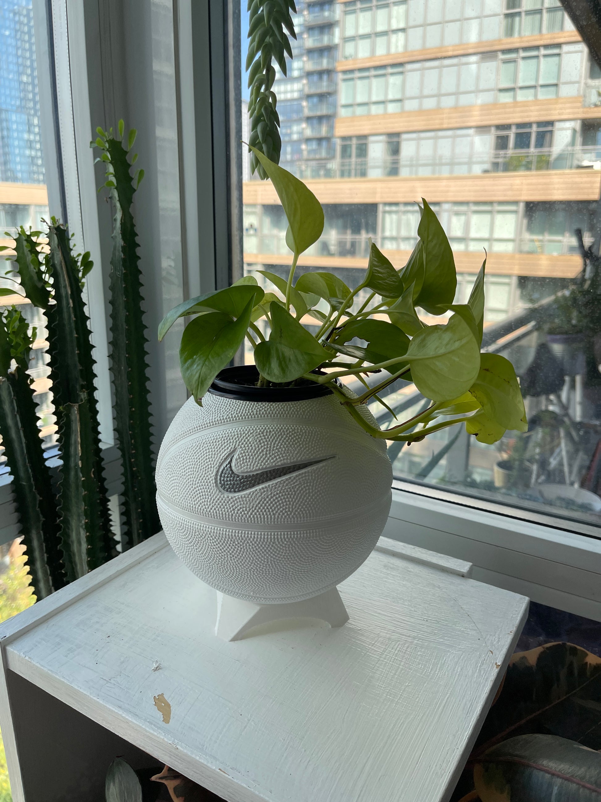 Nike Mini Basketball Planter (White & Silver Streak)