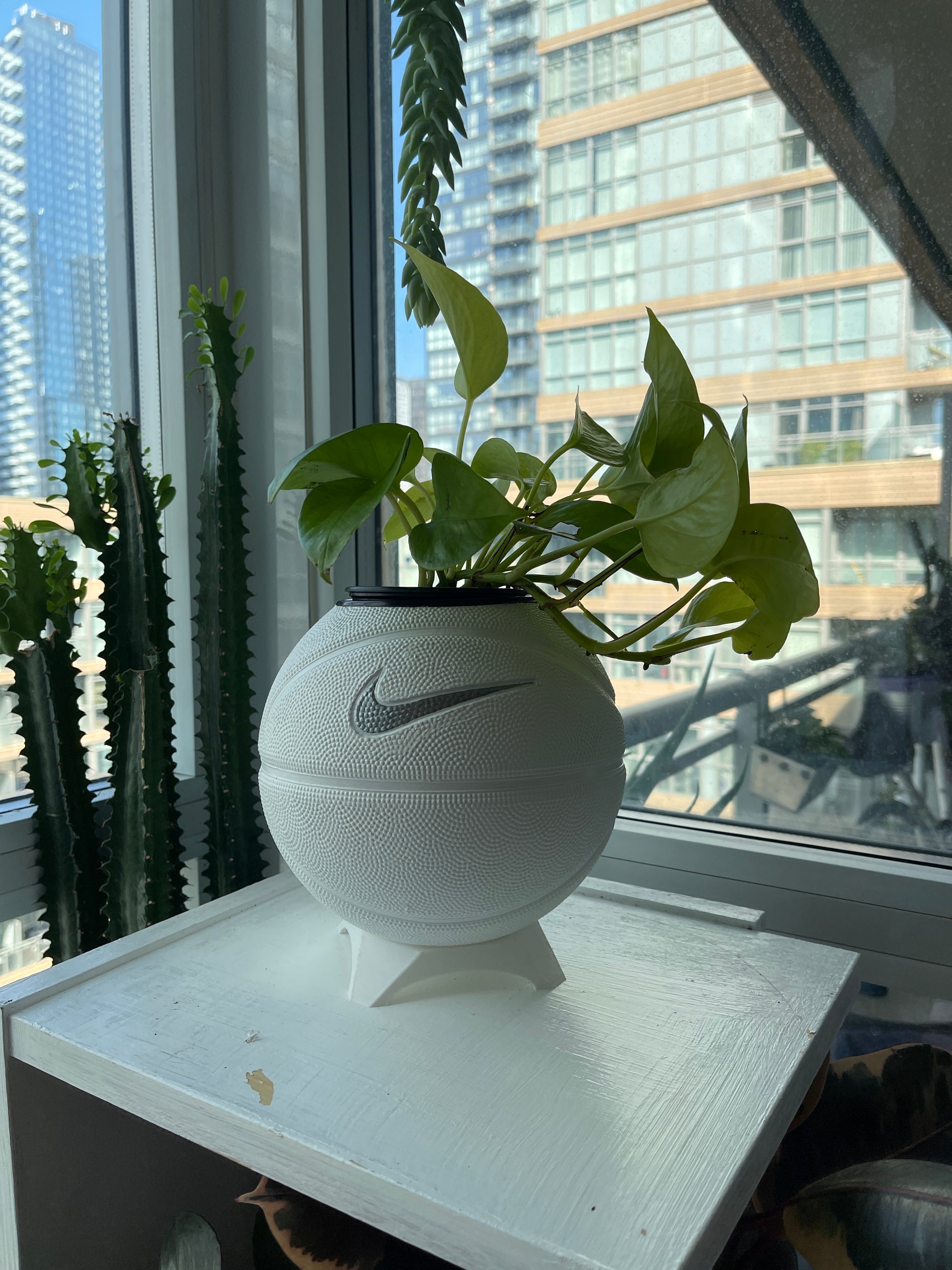 Nike Mini Basketball Planter (White & Silver Streak)