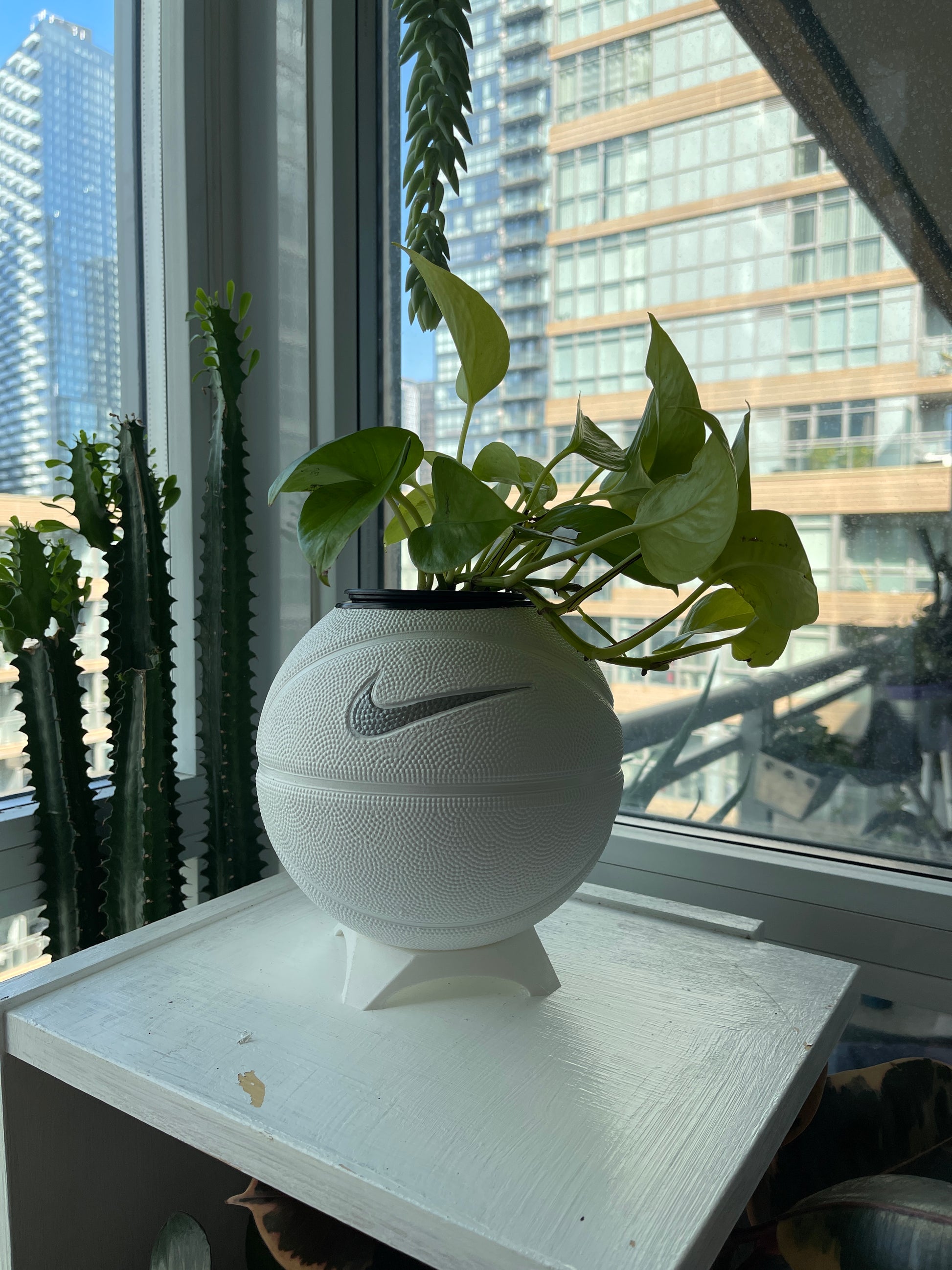 Nike Mini Basketball Planter (White & Silver Streak)