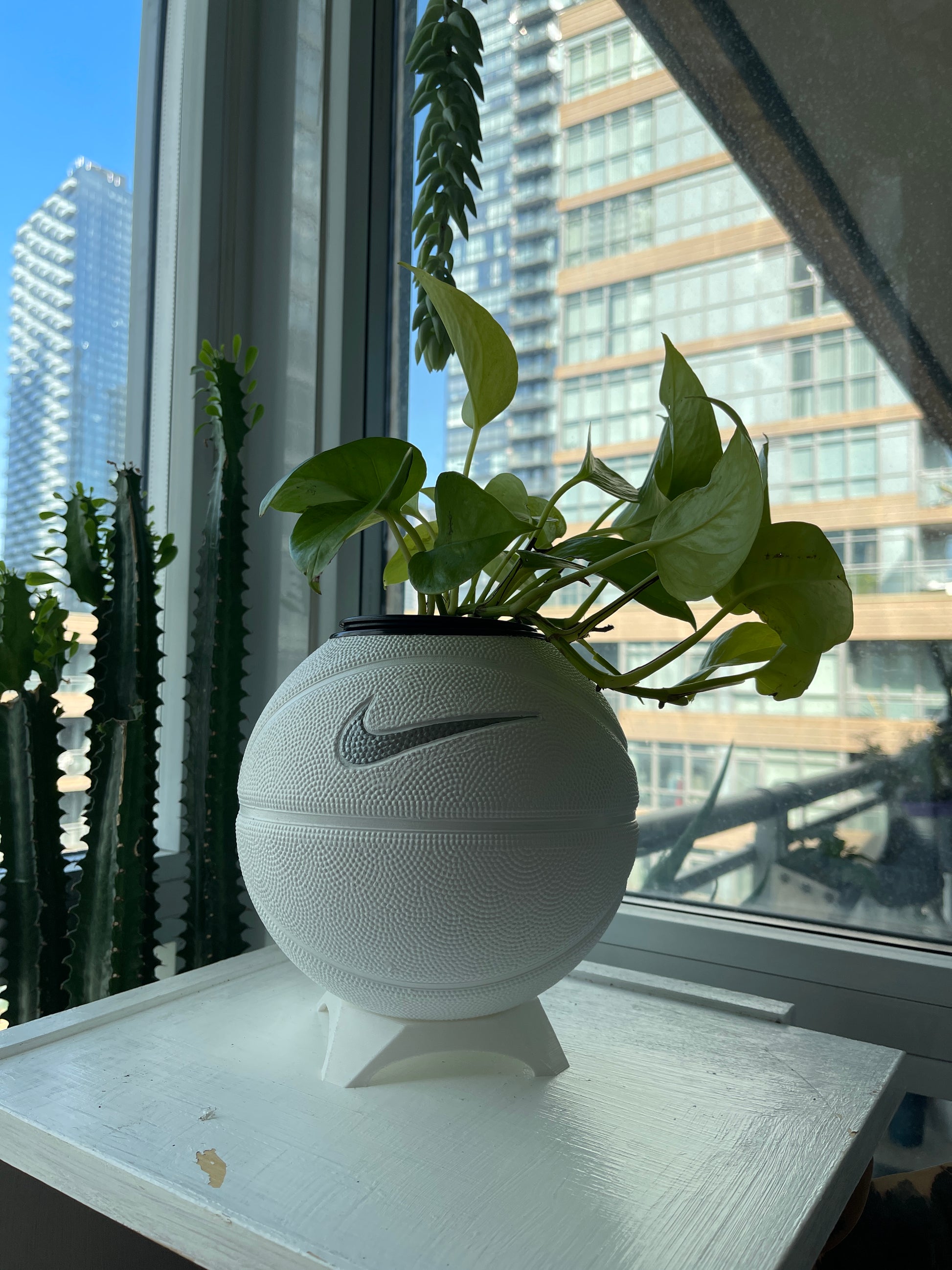 Nike Mini Basketball Planter (White & Silver Streak)